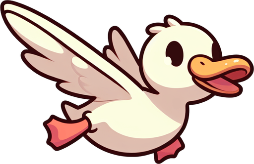 Летящая утка. Мультяшная.
Single Game Texture.  In-Game asset.  2d.  Blank background.  High contrast.  No shadows