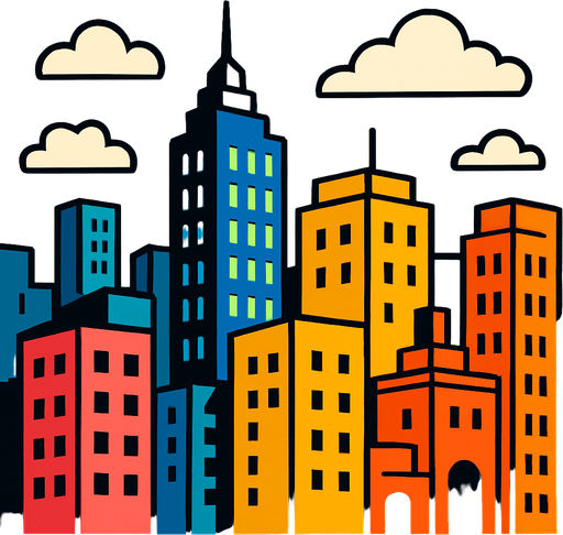 Fond d'écran ville.
In-Game asset.  2d.  High contrast.  No shadows