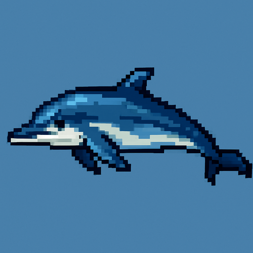 Realistic pixel horizontal dolphin.
In-Game asset.  2d.  High contrast.  No shadows
