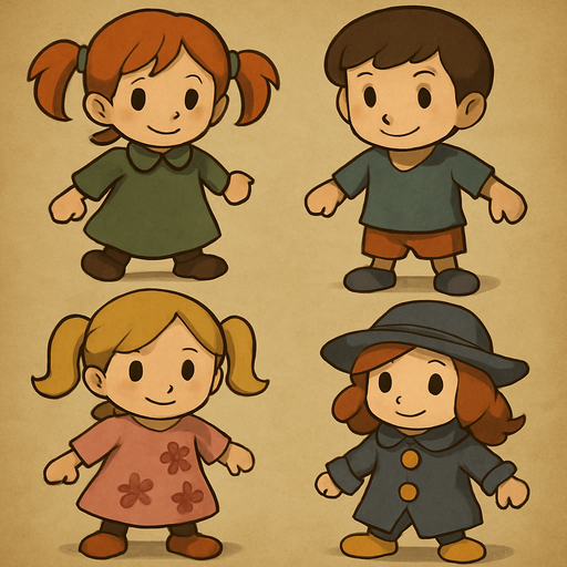 These dolls in professor Layton game art style