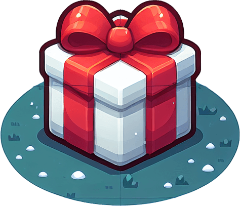 a white christmas present with red wrapper. Single Game Texture. In-Game asset. 2d. Blank background. High contrast. No shadows.