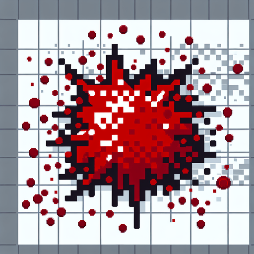 16 bit sprite of a blood splatter Single Game Texture. In-Game asset. 2d. Blank background. High contrast. No shadows.