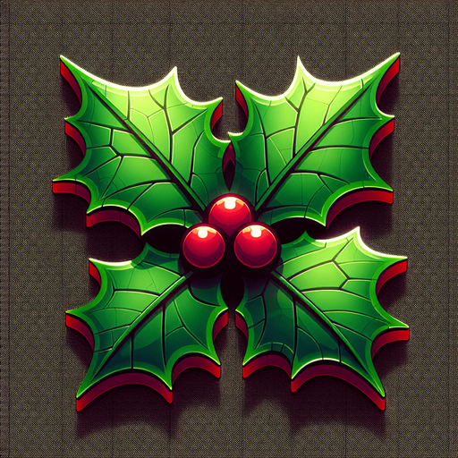 a christmas holly leaf. plastic style. Single Game Texture. In-Game asset. 2d. Blank background. High contrast. No shadows.