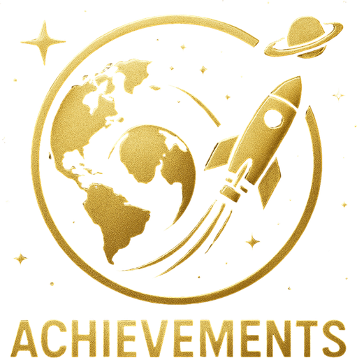 Uzay temalı global Achievements, gerçekçi, Altında "Achievements" yazsın.
In-Game asset.  High contrast.  No shadows