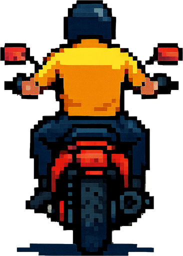 pixel motor üstünde bir adam koy arkası dönük olsun.
In-Game asset.  2d.  High contrast.  No shadows