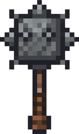 Maza medieval pixel.
In-Game asset.  2d.  High contrast.  No shadows