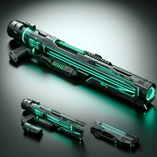 elongated futuristic laser canon gun green.
top view