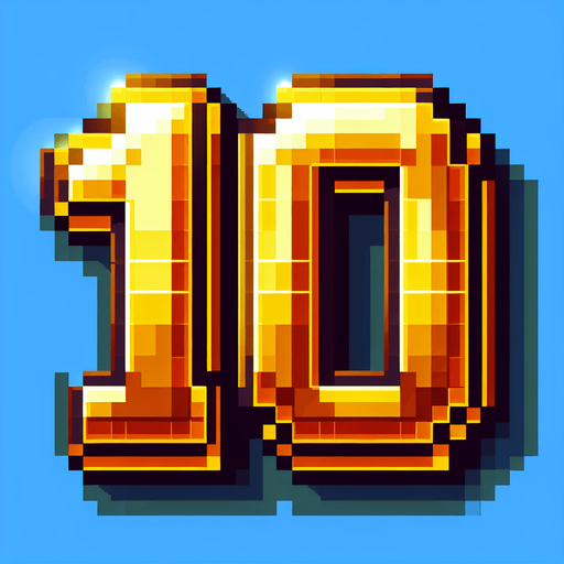 number 10, golden color, pixelart
Single Game Texture. In-Game asset. 2d. Blank background. High contrast. No shadows.