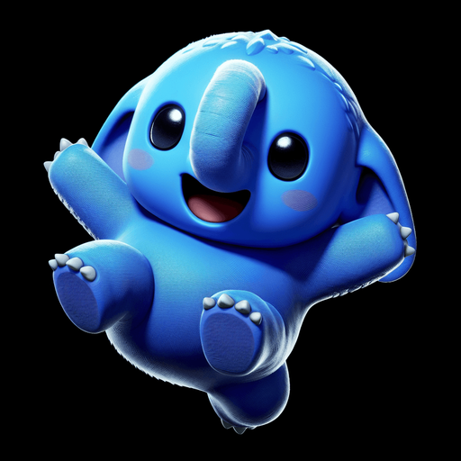 A happy little blue elephant, looking scared, facing the viewer, legs flailing as it falls through the air..
Single Game Texture. In-Game asset. 2d. Blank background. High contrast. No shadows.