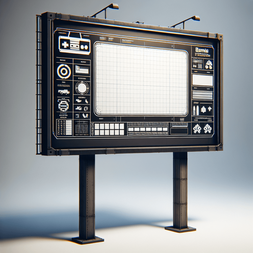 Ad billboard.
Single Game Texture.  In-Game asset.  2d.  Blank background.  High contrast.  No shadows