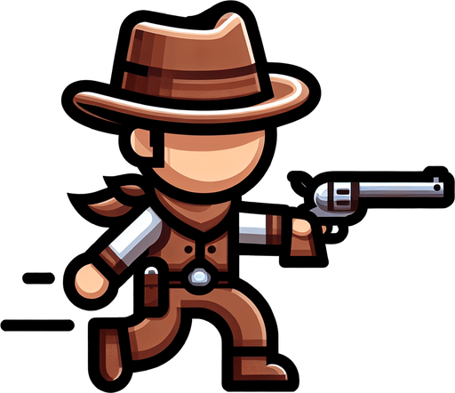 western cowboy toy shooting.
Single Game Texture. In-Game asset. 2d. Blank background. High contrast. No shadows.