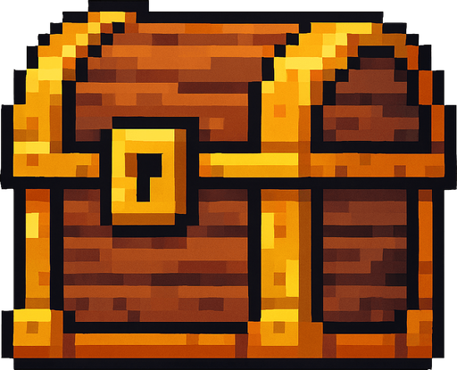 pixel tahta bir hazine kutusu.
In-Game asset.  2d.  High contrast.  No shadows