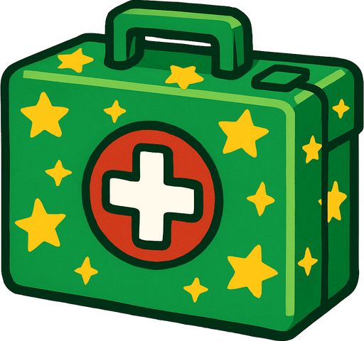 Un botiquín de color verde con estrellitas.
In-Game asset.  2d.  High contrast.  No shadows