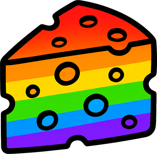 rainbow cartoon cheese.
In-Game asset.  2d.  High contrast.  No shadows