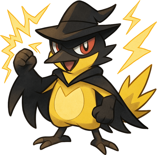 Um monstrinho do tipo elétrico inspirado em Pokémon e Digimon Classe Rpg aparência Bem-te-vi e Zorro