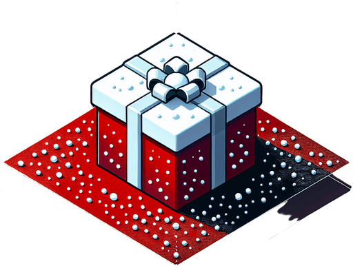 A big white and red dotted christmas gift, isometric view Single Game Texture. In-Game asset. 2d. Blank background. High contrast. No shadows.