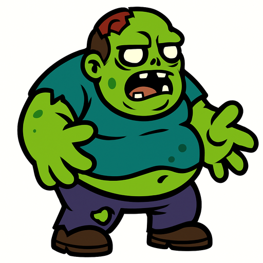 2D. Fat zombie. His hands are too big..
In-Game asset.  2d.  High contrast.  No shadows