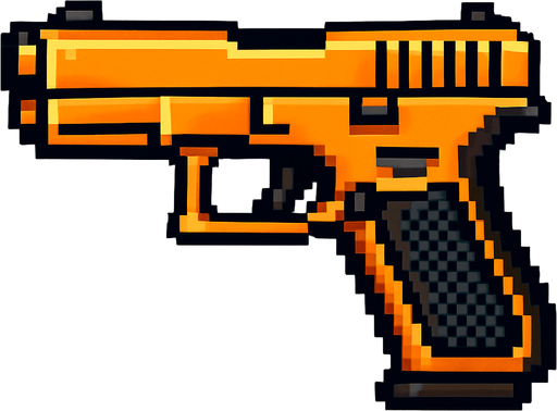 Handgun pixel its look left.
In-Game asset.  2d.  High contrast.  No shadows