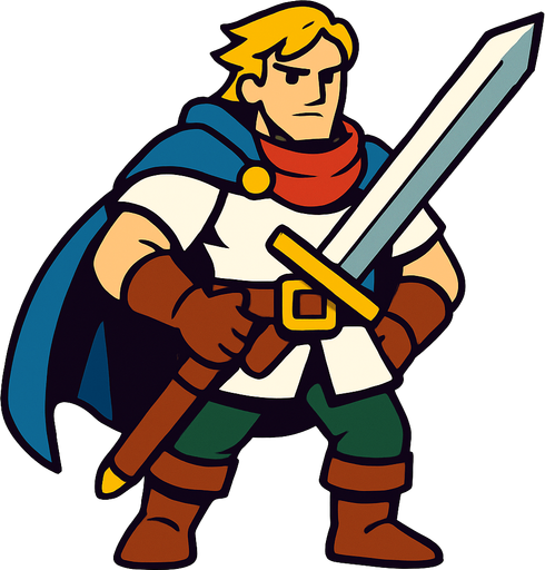 hero swordsman.
In-Game asset.  2d.  High contrast.  No shadows