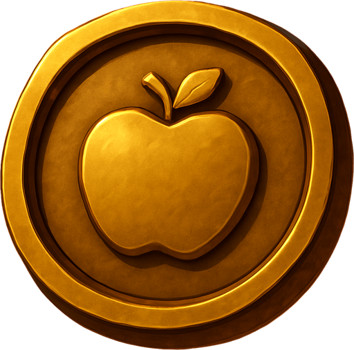 derinliği artır. paranın dış çıkıntısı çok koyu altın rengine olsun içindeki simge elma şeklinde olsun