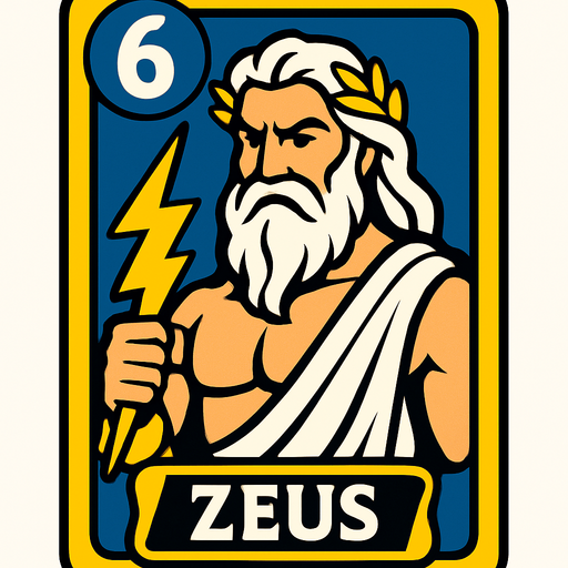 zeus card.
In-Game asset.  2d.  High contrast.  No shadows