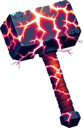 hammer with lightning.
Single Game Texture. In-Game asset. 2d. Blank background. High contrast. No shadows.