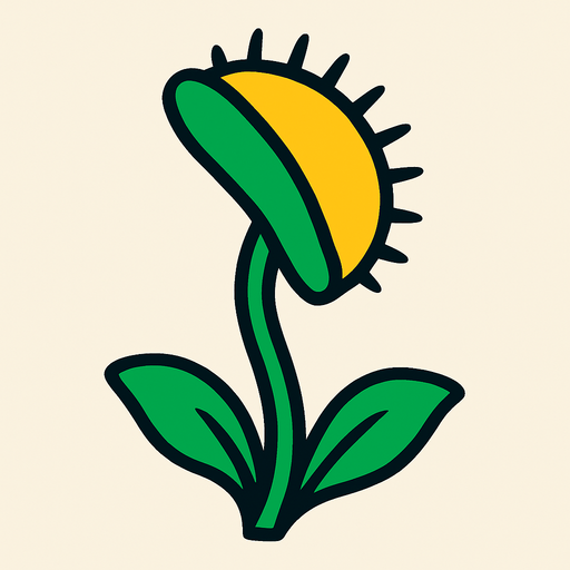 A venus flytrap with one mouth and is looking up side view.
In-Game asset.  2d.  High contrast.  No shadows VERY SIMPLE