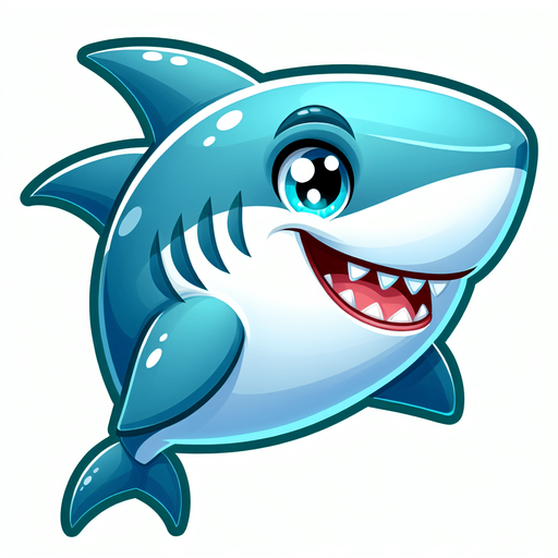 Friendly shark.
Single Game Texture.  In-Game asset.  2d.  Blank background.  High contrast.  No shadows