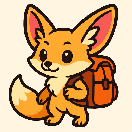a cute fennec fox with a backbag.
In-Game asset.  2d.  High contrast.  No shadows