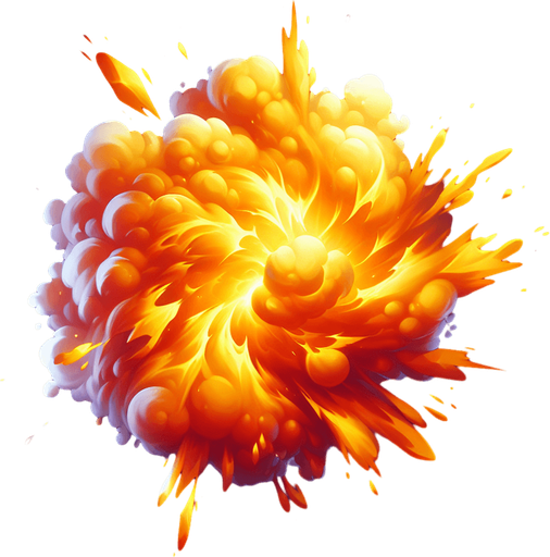 orange yellow float explosion.
Single Game Texture.  In-Game asset.  2d.  Blank background.  High contrast.  No shadows