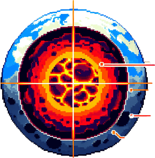 pixel art earth Core.
Single Game Texture. In-Game asset. 2d. Blank background. High contrast. No shadows.