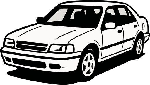 A white car.
In-Game asset.  2d.  High contrast.  No shadows
