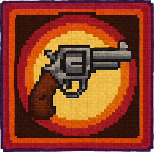 Agrega un círculo en el medio estilo retro con un arma, pixelart