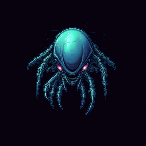 Alien enemy, adopted to space, flying down
Game Texture. In-Game asset. 2d. Pixelart. blank background. Low detail. High contrast.