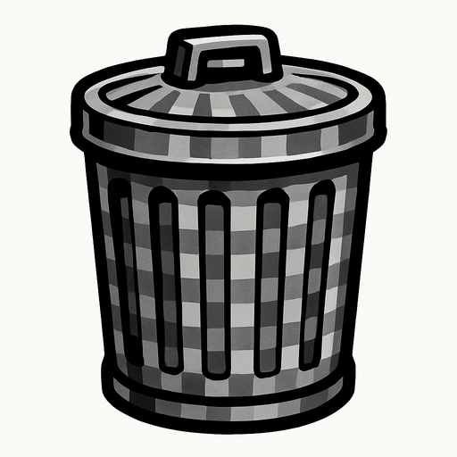 grey checkered classic trash can.
In-Game asset.  2d.  High contrast.  No shadows