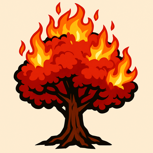 Arbre rouge en feu.
In-Game asset.  2d.  High contrast.  No shadows