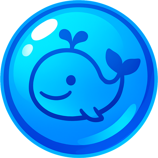 A shiny blue bubble with a smiling whale icon inside, simple and vibrant, for a bubble shooter game.
In-Game asset.  2d.  High contrast.  No shadows