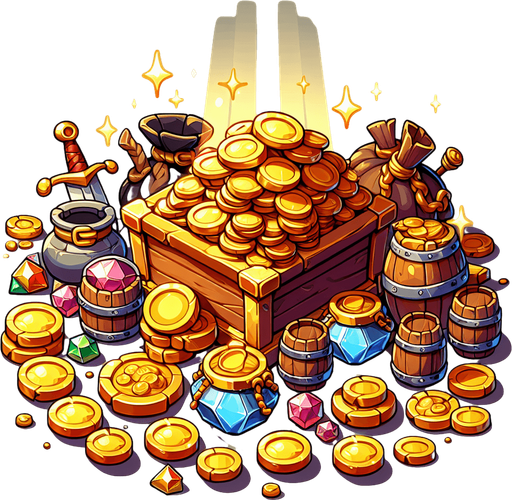Клад, мультяшный.
Single Game Texture.  In-Game asset.  2d.  Blank background.  High contrast.  No shadows