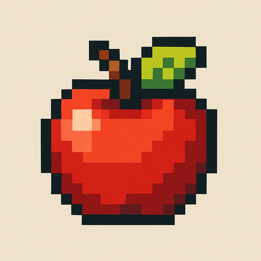 Pixel art apple.
In-Game asset.  2d.  High contrast.  No shadows