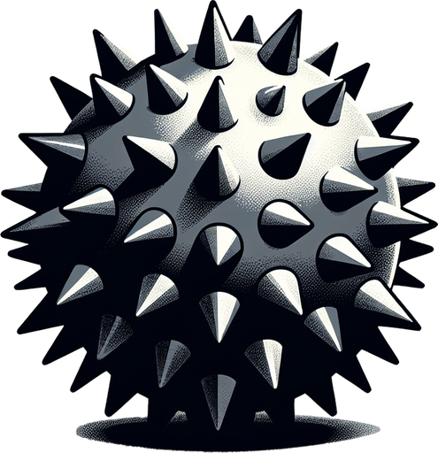 Una bola de pinchos.
Single Game Texture.  In-Game asset.  2d.  Blank background.  High contrast.  No shadows