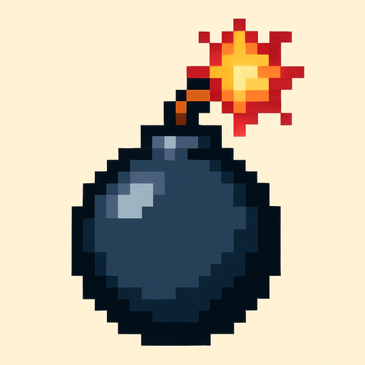 a pixel art of a bomb.
In-Game asset.  2d.  High contrast.  No shadows