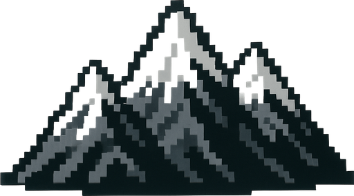 Generame una montañas pixelar en fondo blanco.
In-Game asset.  2d.  High contrast.  No shadows