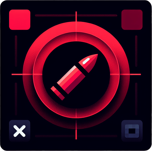 red  circle with black background and bullet on middle next to x2 symbol.
Single Game Texture. In-Game asset. 2d. Blank background. High contrast. No shadows.