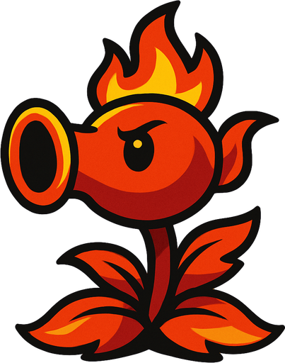 peashoter plant vs zombies 2 but fire.
In-Game asset.  2d.  High contrast.  No shadows