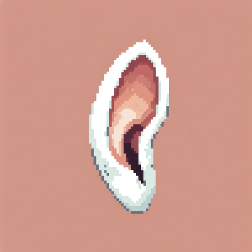 A minimalist simple pixel art rabbit ear. White floppy ear, no rabbit, disconnect rabbit ear asset.
Single Game Texture. In-Game asset. 2d. Blank background. High contrast. No shadows.