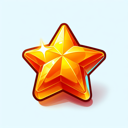 Vibrant cartoon candy gold star.
Game asset. 2d. Blank background. High contrast. No shadows.