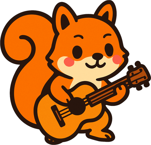 a cute squirrel with a gutair.
In-Game asset.  2d.  High contrast.  No shadows