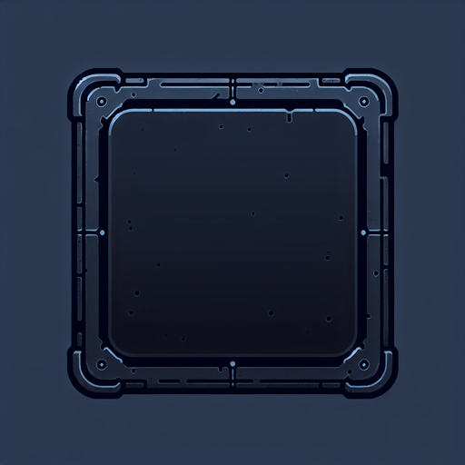 Scifi Square with thin, rounded corners. Dark grey. 2d.
Single Game Texture. Little blue outline