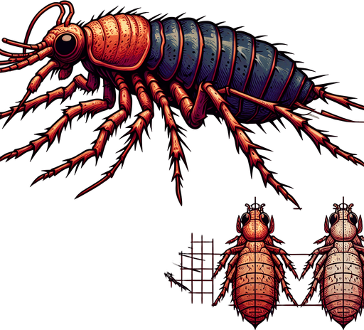 a flea.
Single Game Texture. In-Game asset. 2d. Blank background. High contrast. No shadows.