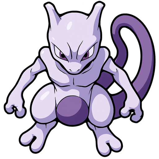 Mewtwo, visto desde arriba, altos detalles.
In-Game asset.  2d.  High contrast.  No shadows
